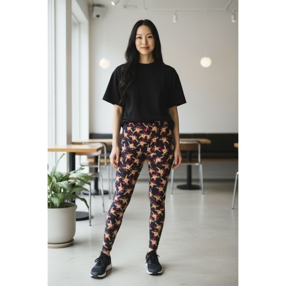 Lularoe OS One Size Leggings Black/Red Cupids‎ Angels Cherub 2-10 Valentines